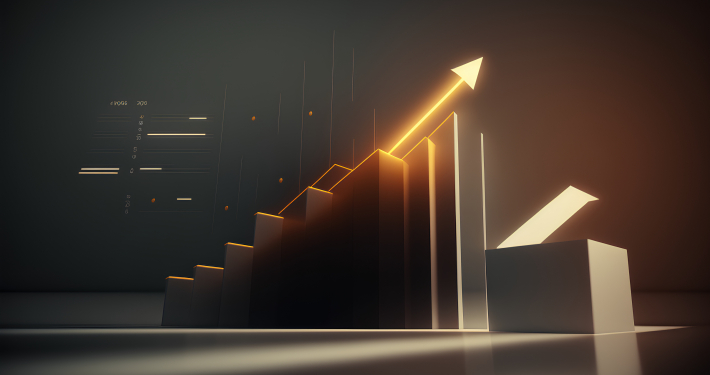 Business graph with arrow up. Success and growth concept. 3D rendering